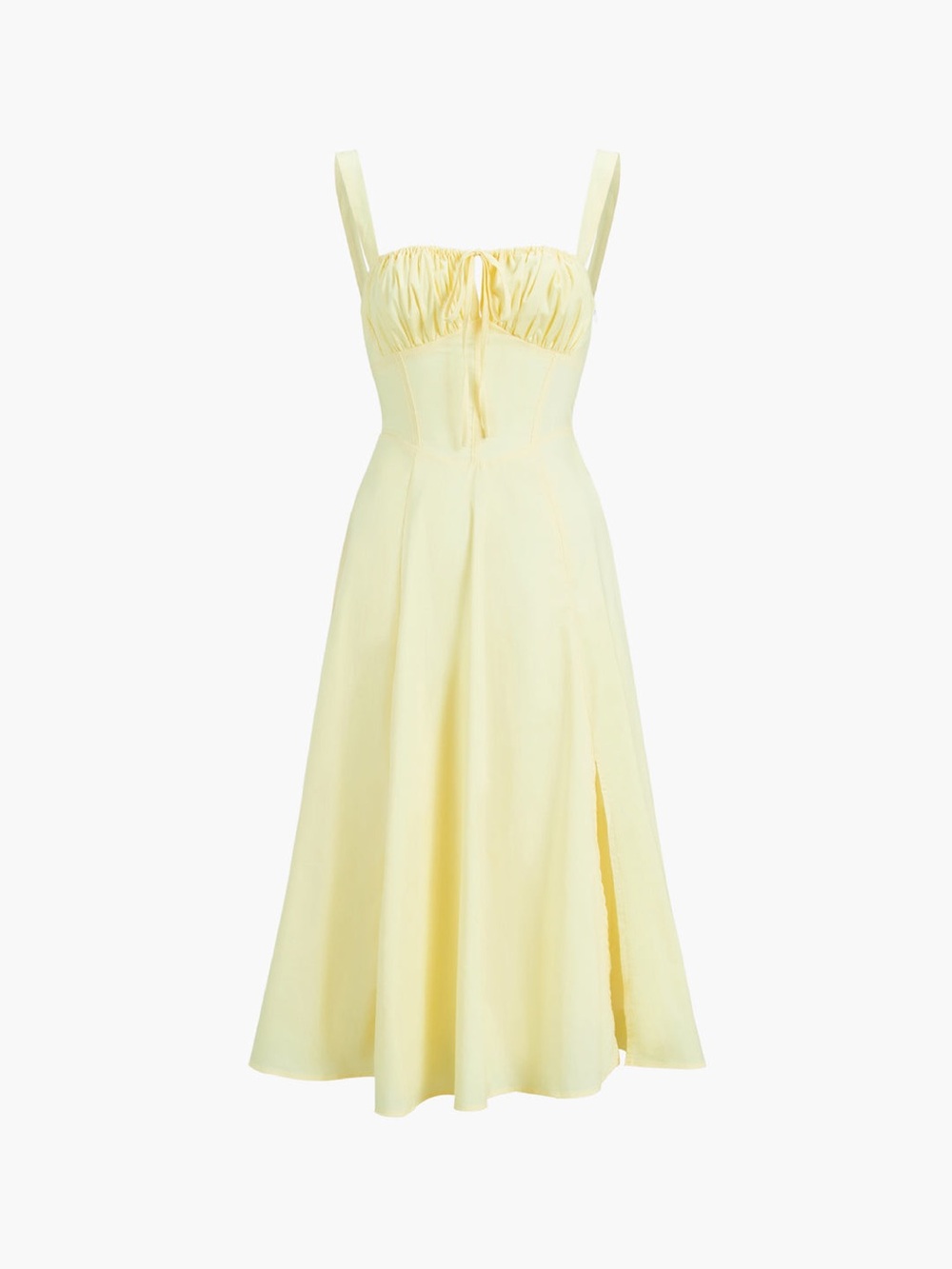 Commense Pale Yellow Ruched Midi Dress